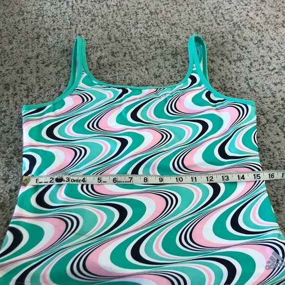 Adidas Active Green & Pink Swirl Print Tankini Top Size Large - Picture 10 of 12
